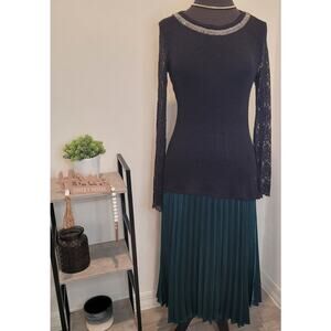 VTG Vanity Y2K Black Top Lace Sleeves M Gothic Witchy Fairycore Grunge Romantic